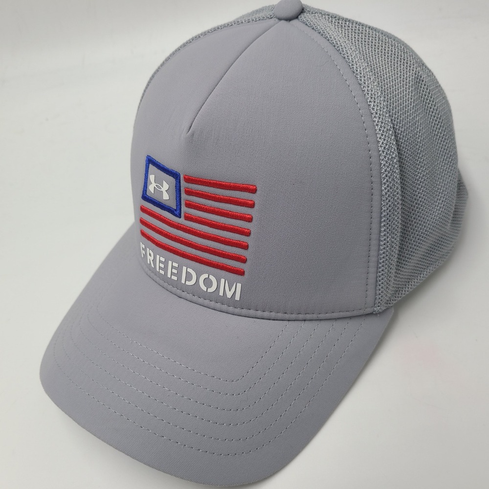 Under Armour Hat Snapback Trucker Mesh Gray Red White Blue Freedom American Flag